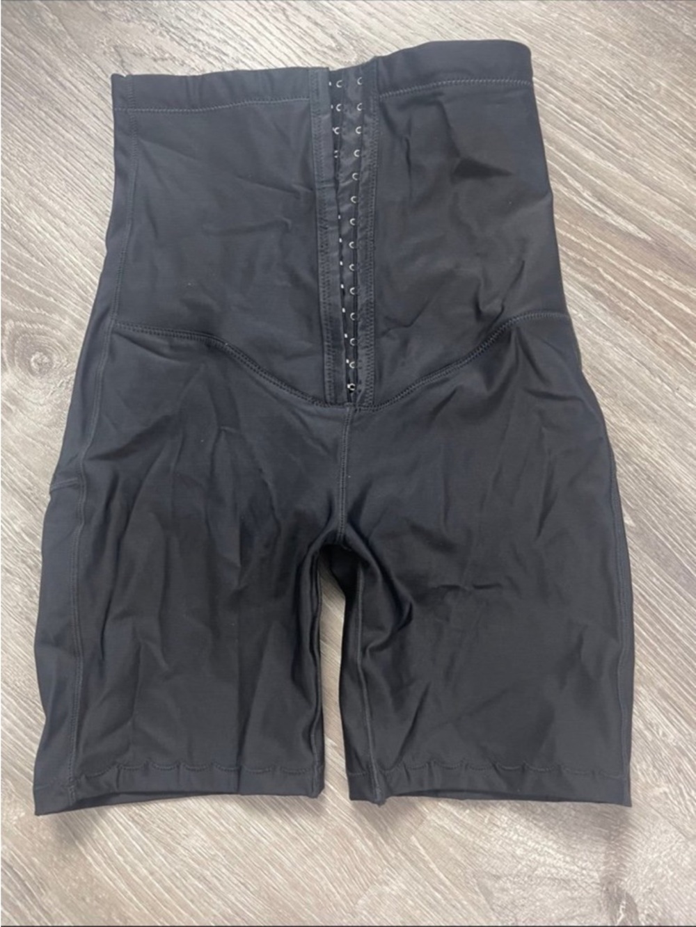 Black High-Waist Shapewear Shorts with Hook Closure